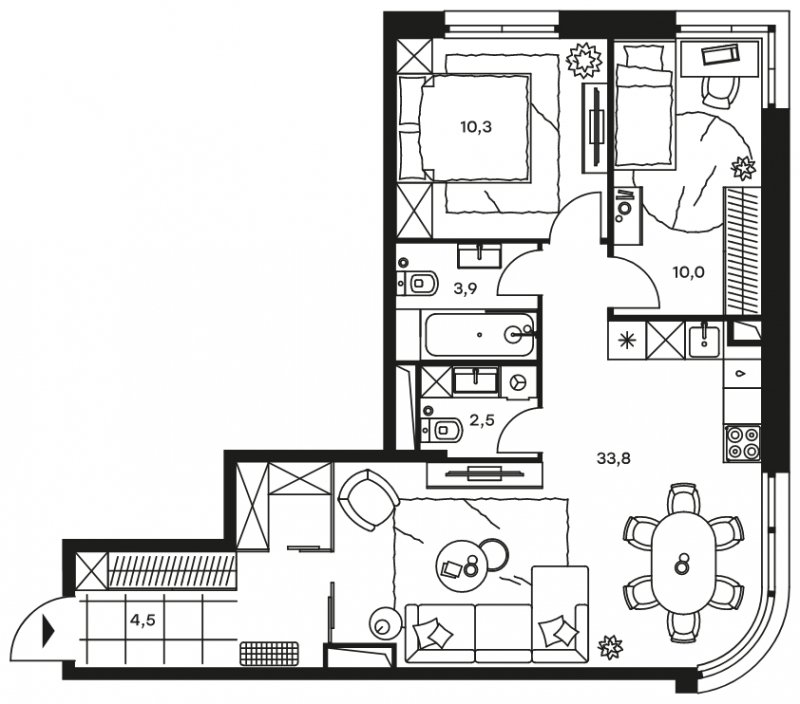 3-комнатные апартаменты с частичной отделкой, 65 м2, 13 этаж, дом сдан, ЖК Level Стрешнево, корпус Запад - объявление 1302529 - фото №1