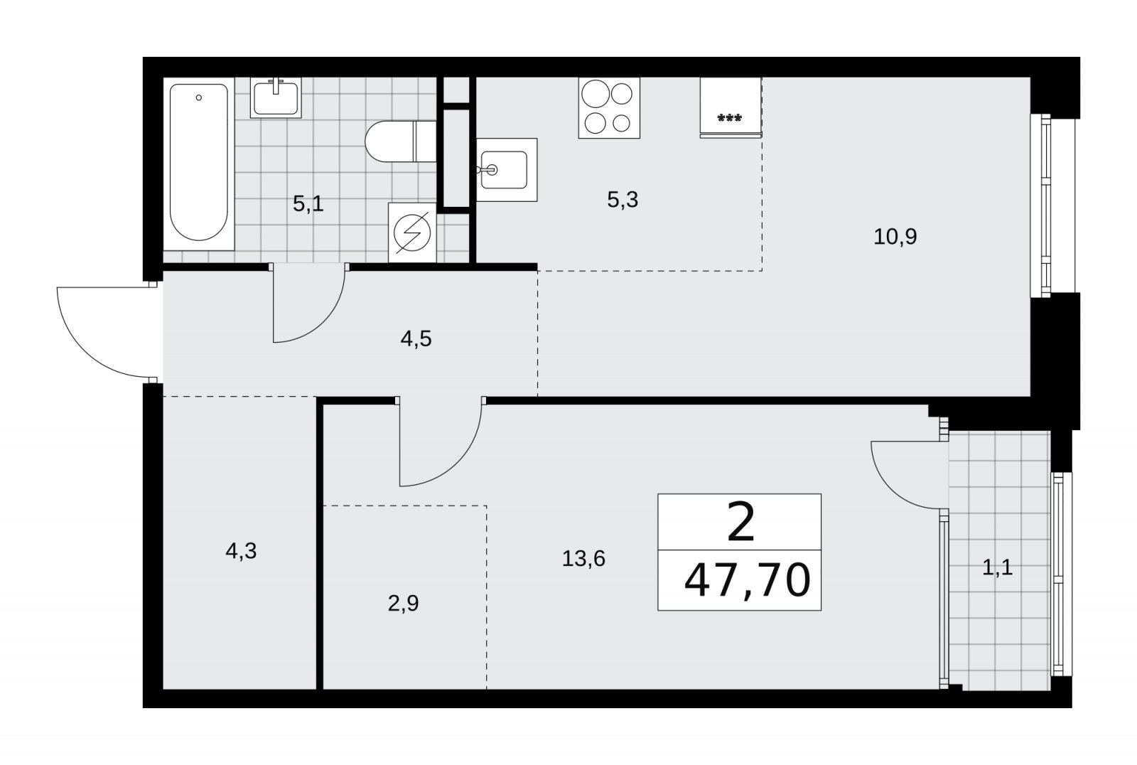 2-комнатная квартира (евро) с частичной отделкой, 47.7 м2, 16 этаж, сдача 1 квартал 2026 г., ЖК Дом на Зорге, корпус 25 - объявление 2221148 - фото №1