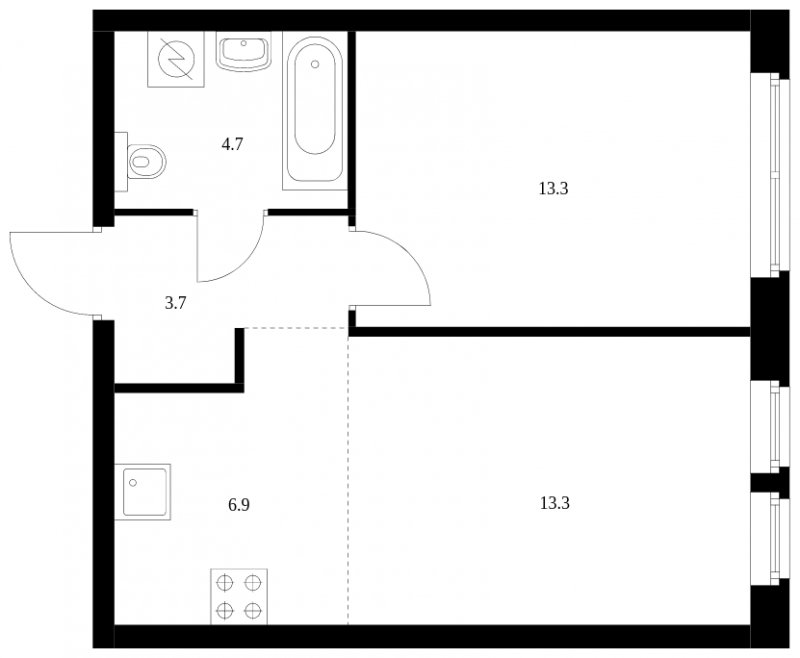 2-комнатная квартира с полной отделкой, 41.9 м2, 29 этаж, сдача 3 квартал 2023 г., ЖК Кронштадтский 9, корпус 1.1 - объявление 1488103 - фото №1