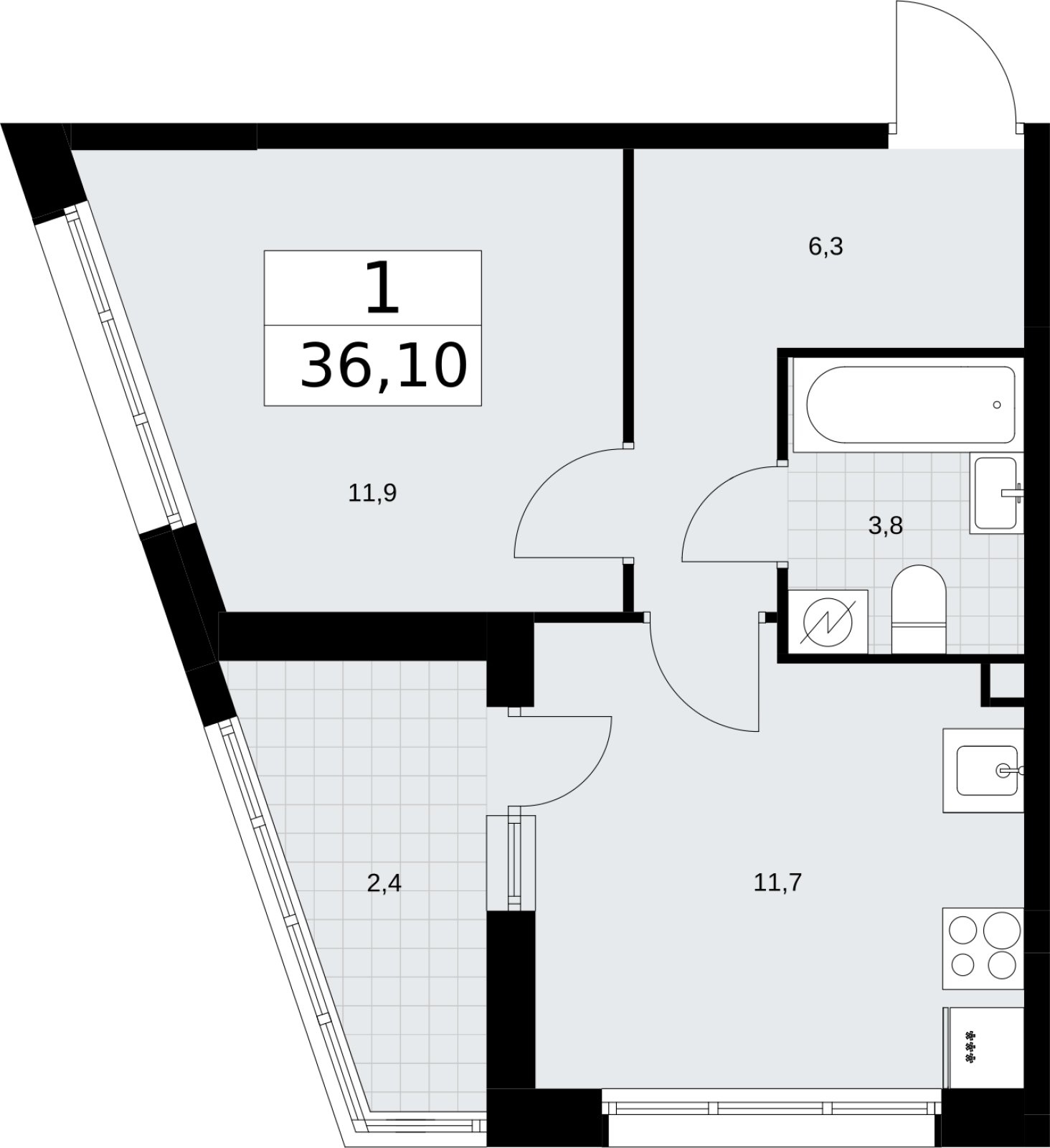 1-комнатная квартира с полной отделкой, 36.1 м2, 2 этаж, сдача 4 квартал 2026 г., ЖК Родные кварталы, корпус 3.3 - объявление 2378605 - фото №1