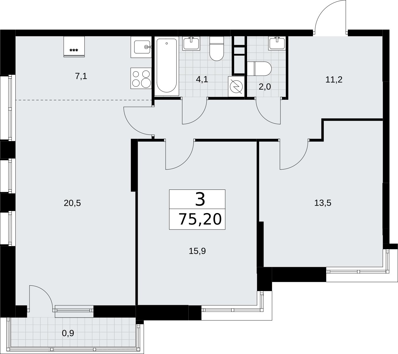 3-комнатная квартира (евро) без отделки, 75.2 м2, 5 этаж, сдача 3 квартал 2026 г., ЖК Родные кварталы, корпус 3.5 - объявление 2378720 - фото №1