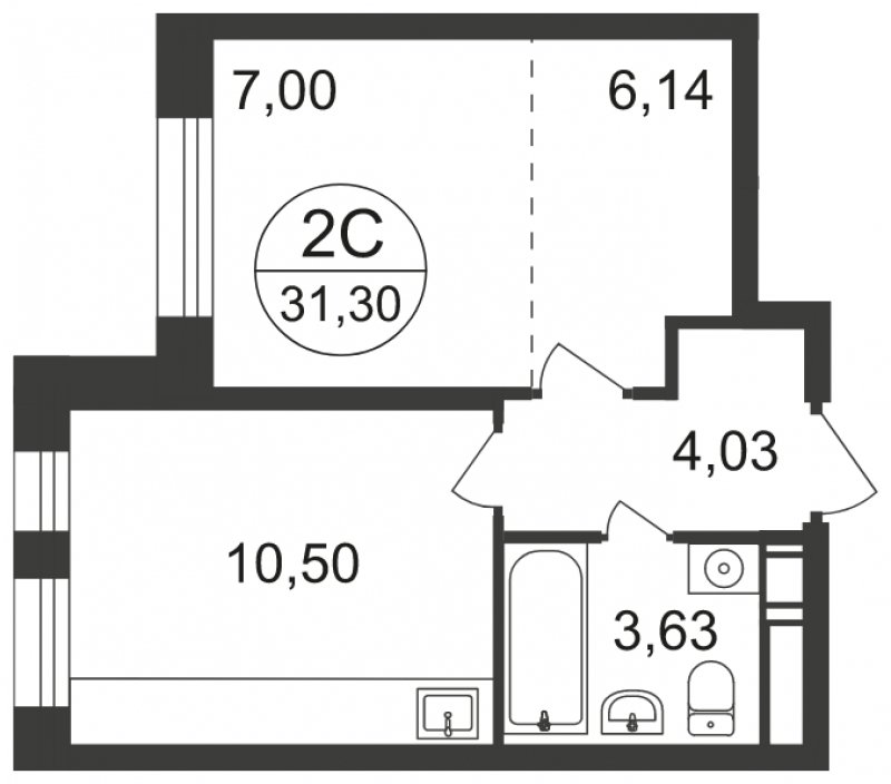 2-комнатная квартира с полной отделкой, 31.3 м2, 5 этаж, сдача 3 квартал 2023 г., ЖК Люберцы, корпус 66 - объявление 1682272 - фото №1