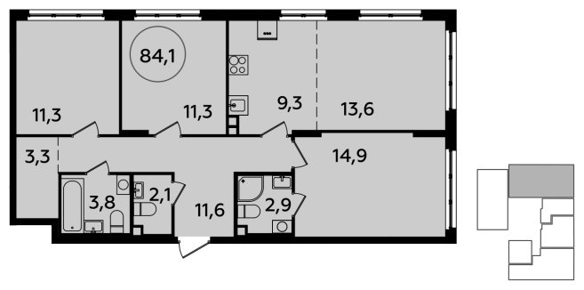 4-комнатная квартира (евро) с полной отделкой, 84.1 м2, 2 этаж, сдача 2 квартал 2024 г., ЖК Испанские кварталы, корпус 8.1 - объявление 1633375 - фото №1