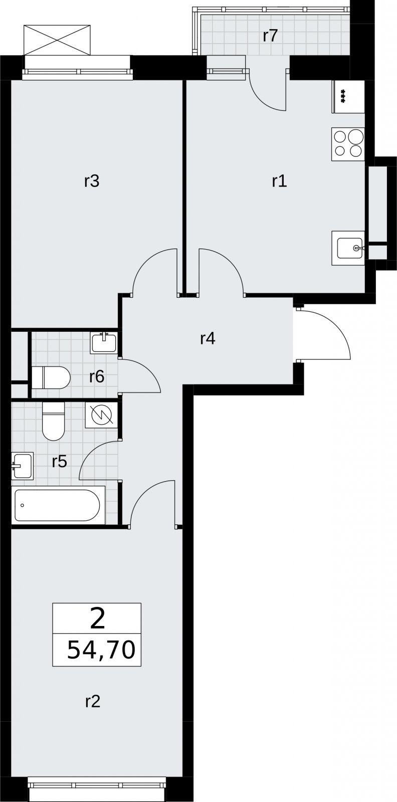 2-комнатная квартира без отделки, 54.7 м2, 3 этаж, сдача 3 квартал 2026 г., ЖК Родные кварталы, корпус 2 - объявление 2295568 - фото №1
