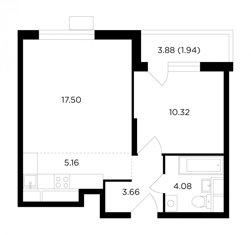 2-комнатная квартира без отделки, 42.66 м2, 8 этаж, сдача 4 квартал 2022 г., ЖК VESNA, корпус 4.1 - объявление 1720036 - фото №1