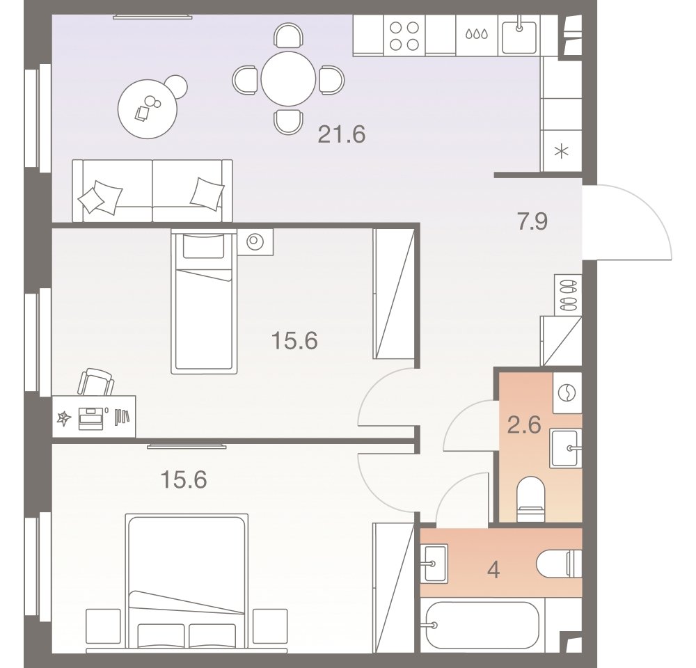 3-комнатная квартира без отделки, 67.3 м2, 3 этаж, сдача 1 квартал 2026 г., ЖК Twelve, корпус 2 - объявление 2331987 - фото №1