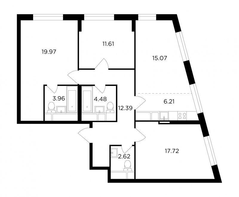 4-комнатная квартира без отделки, 94.03 м2, 21 этаж, дом сдан, ЖК КутузовGRAD 2, корпус 3 - объявление 1784756 - фото №1