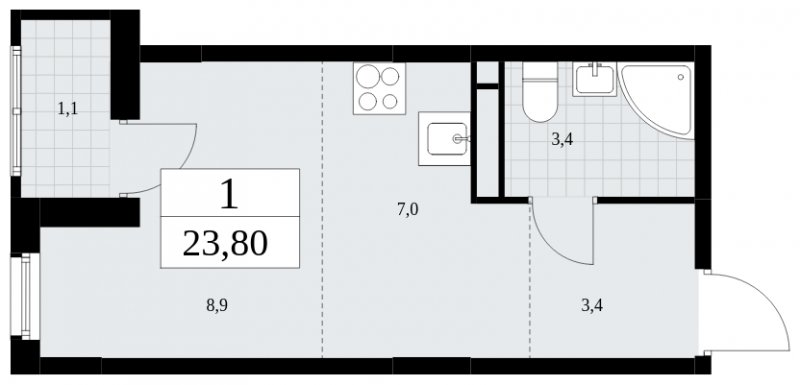 Студия с частичной отделкой, 23.8 м2, 12 этаж, сдача 4 квартал 2024 г., ЖК Скандинавия, корпус 36.1.1 - объявление 1801794 - фото №1