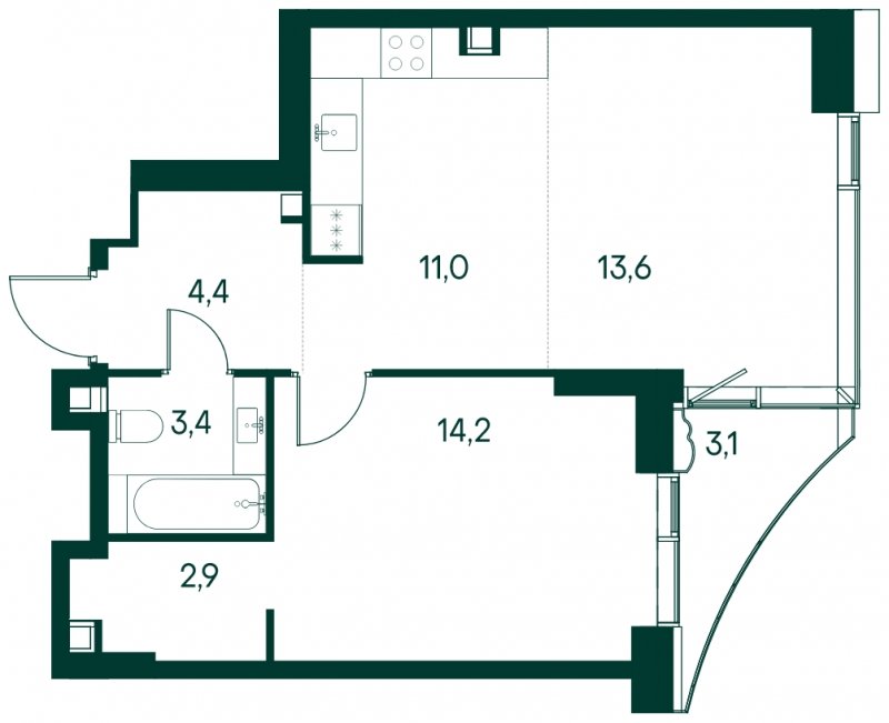 1-комнатная квартира без отделки, 50.8 м2, 2 этаж, сдача 4 квартал 2024 г., ЖК Клубный город на реке Primavera, корпус 1 квартала "Rossini" - объявление 1930621 - фото №1