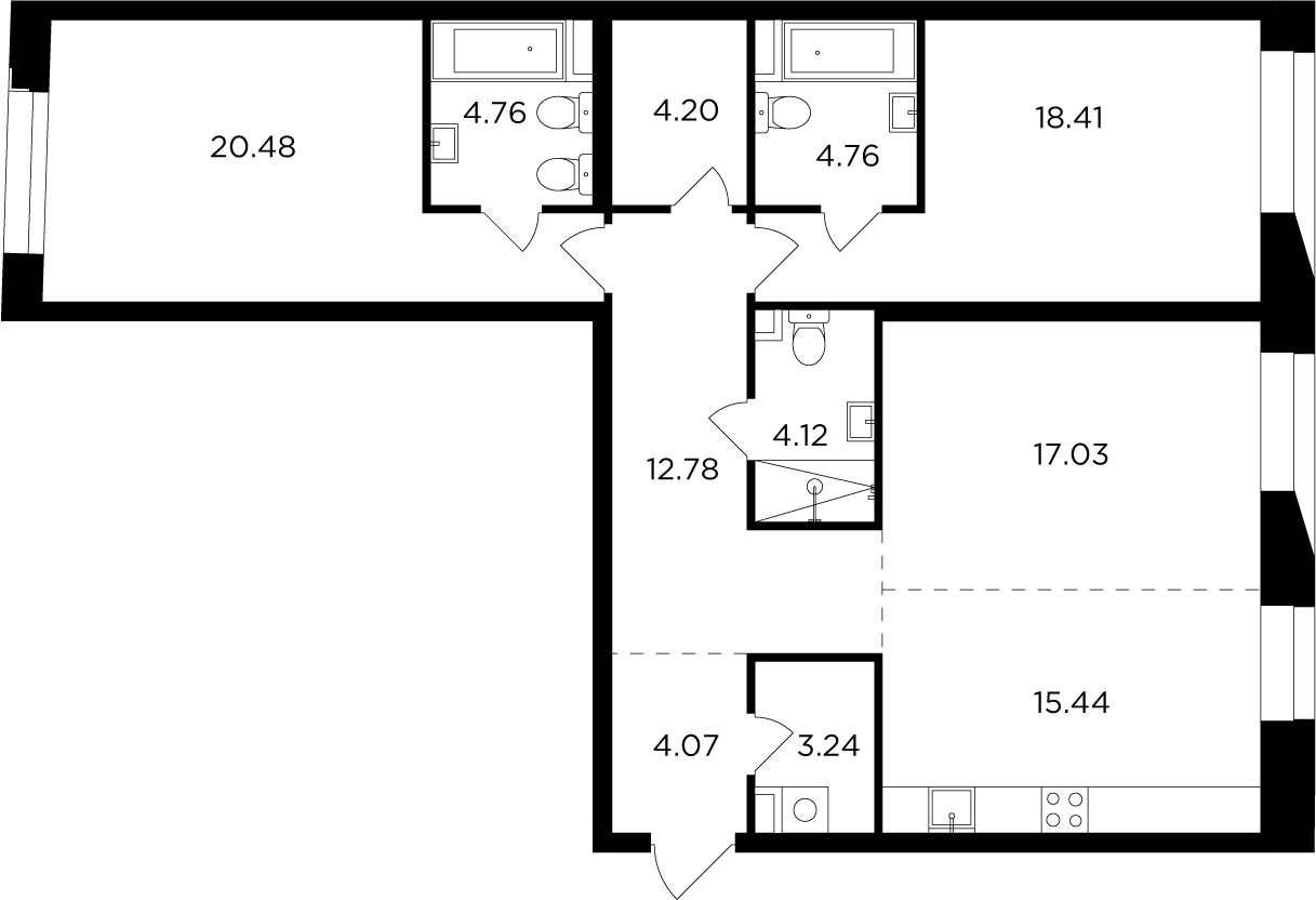 3-комнатная квартира без отделки, 109.29 м2, 4 этаж, дом сдан, ЖК FORIVER, корпус 3 - объявление 2278903 - фото №1