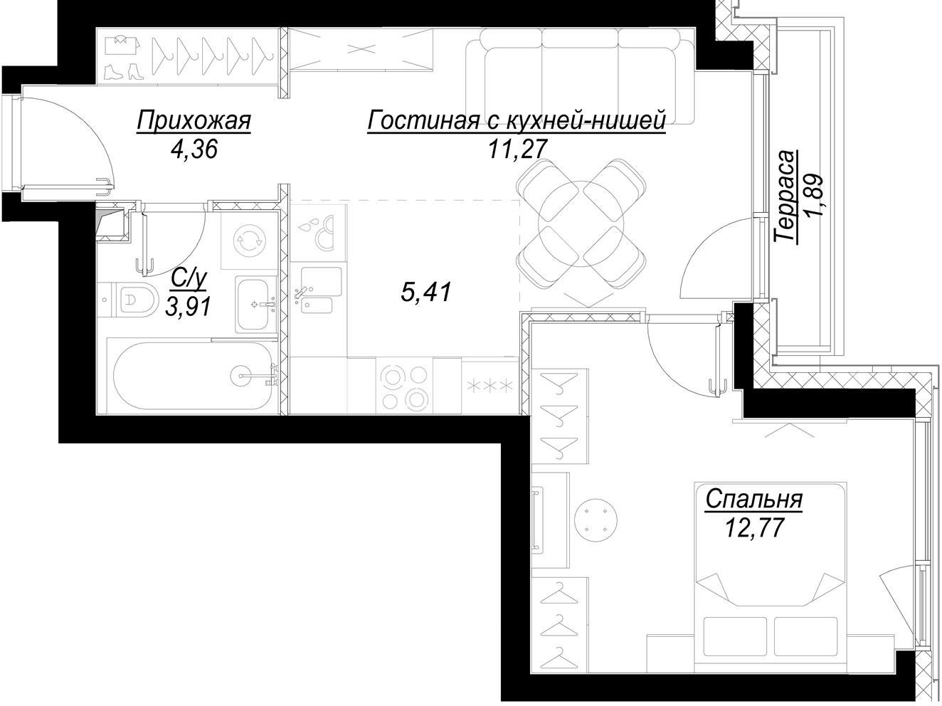 1-комнатная квартира с частичной отделкой, 38.41 м2, 3 этаж, дом сдан, ЖК Hide, корпус RiverSide - объявление 2336070 - фото №1