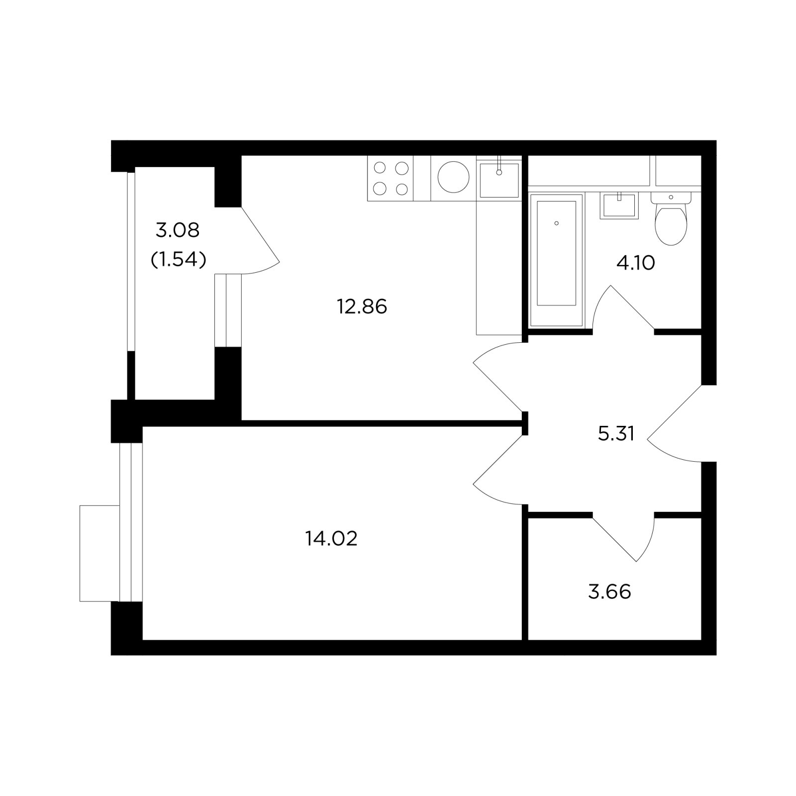 1-комнатная квартира с полной отделкой, 41.31 м2, 5 этаж, сдача 1 квартал 2023 г., ЖК TopHILLS, корпус 4 - объявление 2007678 - фото №1