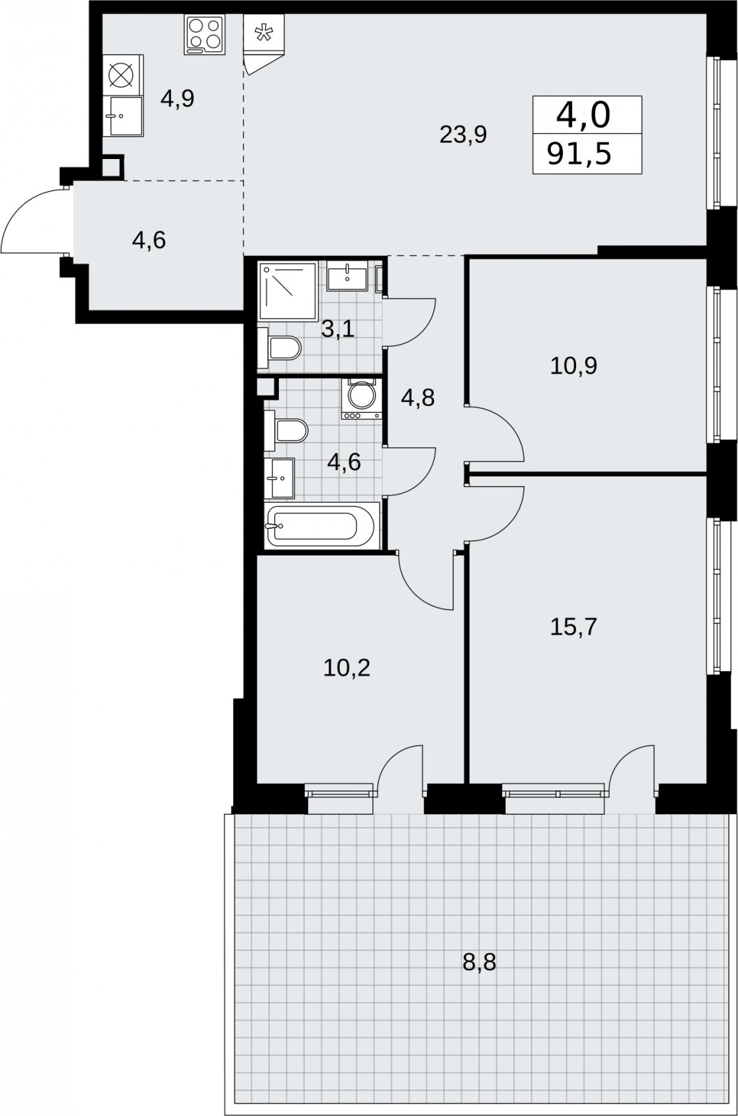 4-комнатная квартира с частичной отделкой, 91.5 м2, 2 этаж, сдача 2 квартал 2026 г., ЖК Дзен-кварталы, корпус 3.5 - объявление 2334166 - фото №1