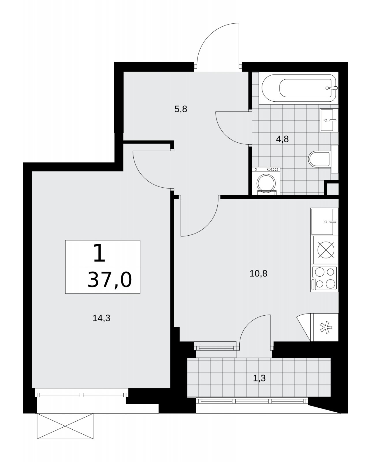 1-комнатная квартира без отделки, 37 м2, 2 этаж, сдача 4 квартал 2025 г., ЖК Бунинские кварталы, корпус 6.6 - объявление 2252948 - фото №1