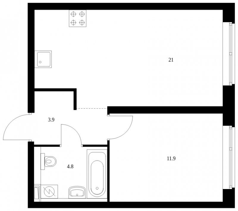 1-комнатная квартира с полной отделкой, 41.6 м2, 18 этаж, сдача 4 квартал 2023 г., ЖК Кронштадтский 9, корпус 1.5 - объявление 1558887 - фото №1