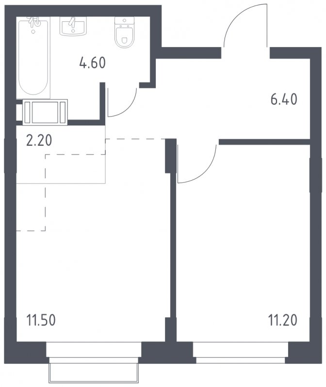 1-комнатная квартира без отделки, 35.9 м2, 9 этаж, сдача 1 квартал 2023 г., ЖК Алхимово, корпус 3.2 - объявление 1716852 - фото №1