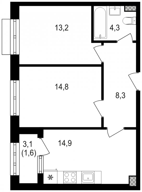 2-комнатная квартира без отделки, 57.1 м2, 16 этаж, сдача 3 квартал 2024 г., ЖК Михалковский, корпус 3 - объявление 1799322 - фото №1