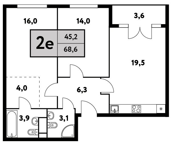 2-комнатная квартира без отделки, 68.6 м2, 3 этаж, сдача 4 квартал 2023 г., ЖК Фестиваль Парк - 2, корпус 25 - объявление 1661779 - фото №1