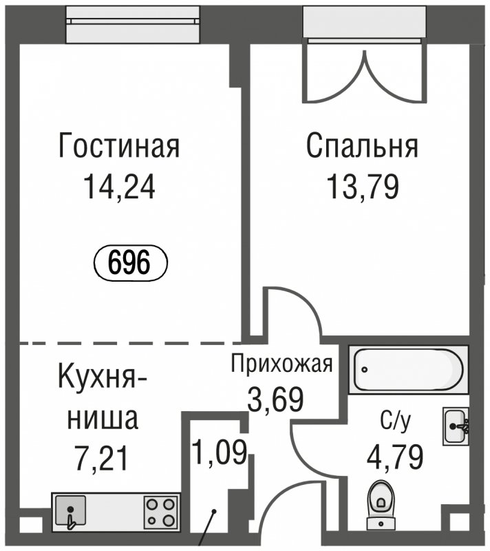 2-комнатная квартира (евро) с частичной отделкой, 44.81 м2, 8 этаж, сдача 3 квартал 2023 г., ЖК AFI Park Воронцовский, корпус 1 - объявление 1637168 - фото №1