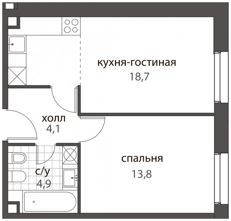 2-комнатная квартира без отделки, 41.5 м2, 1 этаж, дом сдан, ЖК HomeCity, корпус 2 - объявление 1704925 - фото №1