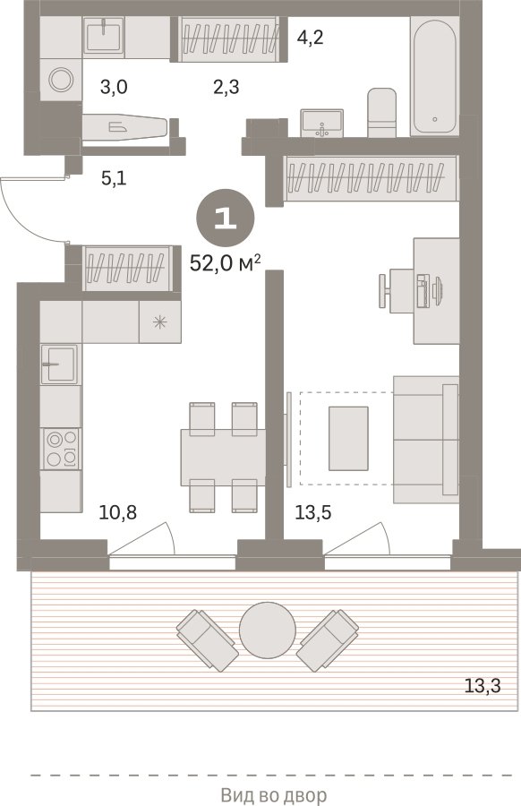 1-комнатная квартира с частичной отделкой, 51.96 м2, 1 этаж, сдача 1 квартал 2025 г., ЖК Первый квартал, корпус 5 - объявление 2310670 - фото №1