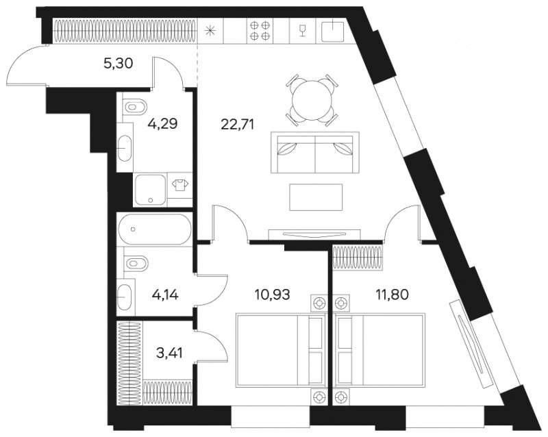 2-комнатная квартира без отделки, 62.53 м2, 2 этаж, сдача 4 квартал 2024 г., ЖК FØRST, корпус 2 - объявление 1943055 - фото №1