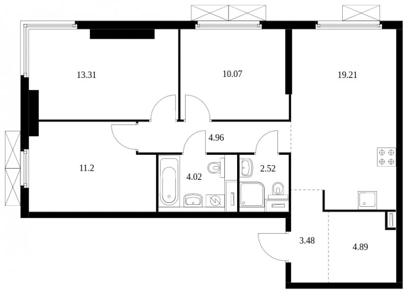3-комнатная квартира с полной отделкой, 73.66 м2, 4 этаж, сдача 2 квартал 2024 г., ЖК Матвеевский Парк, корпус 2.4 - объявление 1689848 - фото №1
