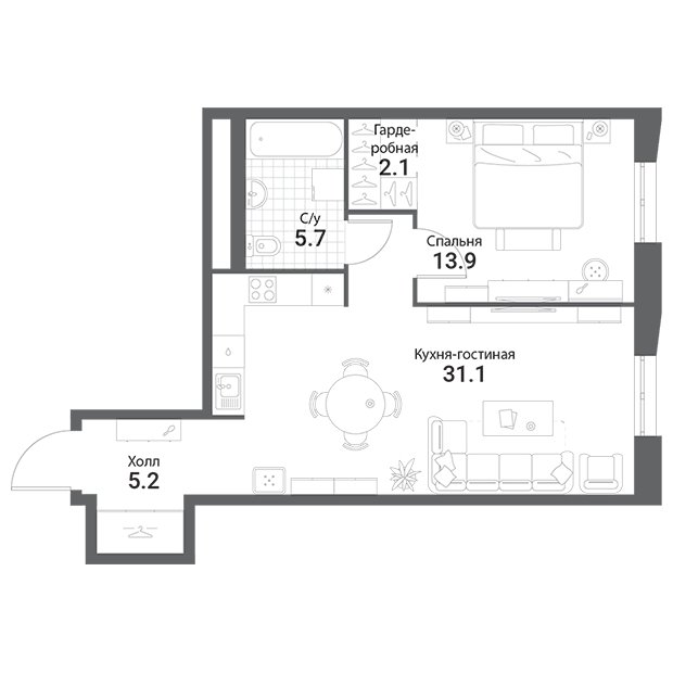 1-комнатная квартира без отделки, 58 м2, 16 этаж, сдача 1 квартал 2023 г., ЖК Nagatino i-Land, корпус А1 - объявление 1666860 - фото №1