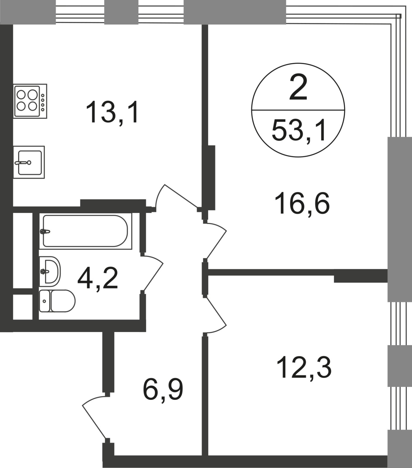 2-комнатная квартира без отделки, 53.1 м2, 4 этаж, сдача 1 квартал 2025 г., ЖК город-парк Переделкино Ближнее, корпус 17-1 - объявление 2377081 - фото №1