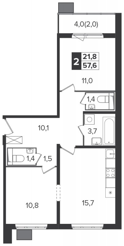 2-комнатная квартира с полной отделкой, 57.6 м2, 13 этаж, дом сдан, ЖК Южная Битца, корпус 6 - объявление 1314377 - фото №1