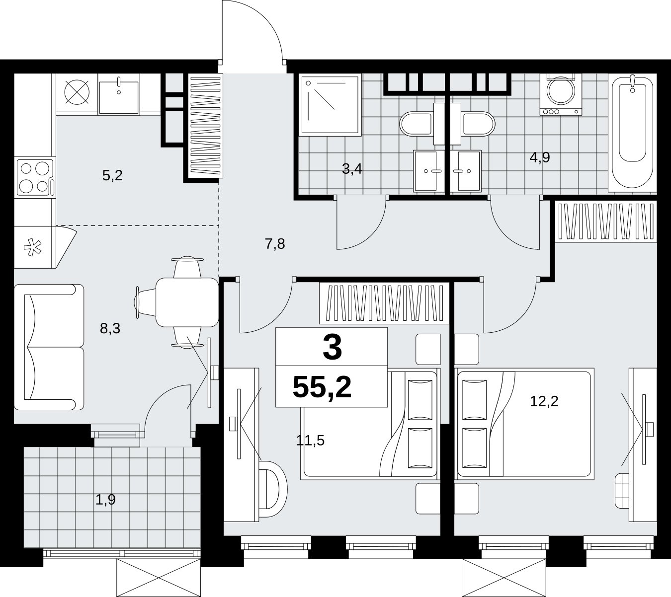 3-комнатная квартира (евро) с полной отделкой, 55.2 м2, 18 этаж, сдача 1 квартал 2027 г., ЖК Скандинавия, корпус 2.18.2.3 - объявление 2351470 - фото №1