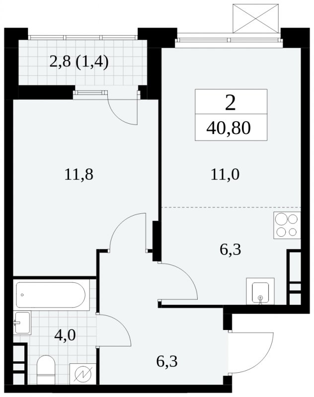 2-комнатная квартира (евро) без отделки, 40.8 м2, 8 этаж, сдача 4 квартал 2024 г., ЖК Скандинавия, корпус 2.27.2 - объявление 1840367 - фото №1