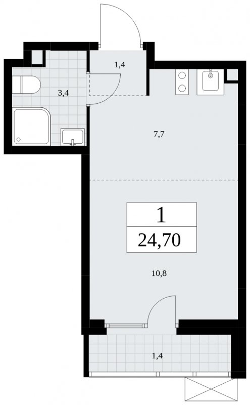 1-комнатная квартира с полной отделкой, 24.7 м2, 2 этаж, сдача 4 квартал 2024 г., ЖК Скандинавия, корпус 35.1.4 - объявление 1779757 - фото №1