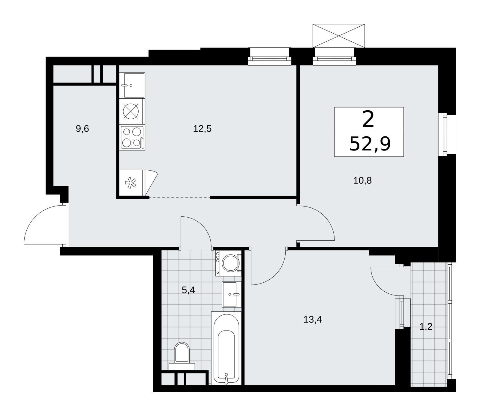 2-комнатная квартира без отделки, 52.9 м2, 13 этаж, сдача 1 квартал 2026 г., ЖК Скандинавия, корпус 37.2.3 - объявление 2254752 - фото №1