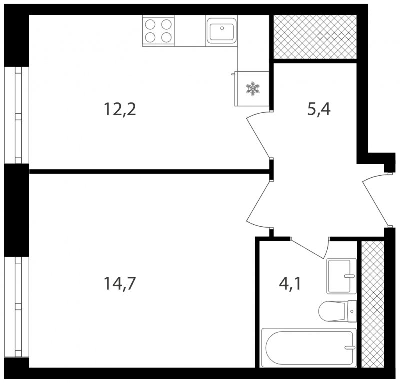 1-комнатная квартира без отделки, 36.4 м2, 9 этаж, сдача 1 квартал 2023 г., ЖК Михалковский, корпус 1 - объявление 1716675 - фото №1