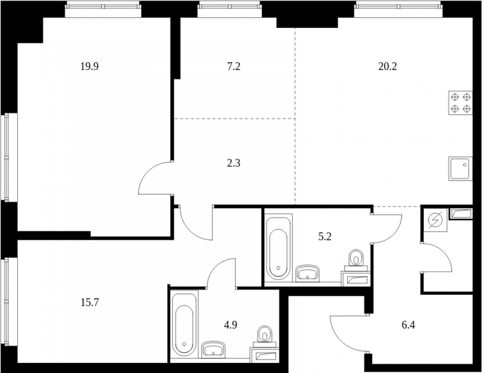 3-комнатная квартира с полной отделкой, 88.5 м2, 19 этаж, сдача 4 квартал 2023 г., ЖК Кронштадтский 9, корпус 1.5 - объявление 2012237 - фото №1