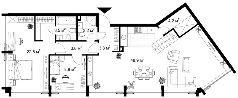 3-комнатная квартира без отделки, 98.8 м2, 11 этаж, сдача 4 квартал 2022 г., ЖК Kazakov Grand Loft, корпус 1 - объявление 1600522 - фото №1