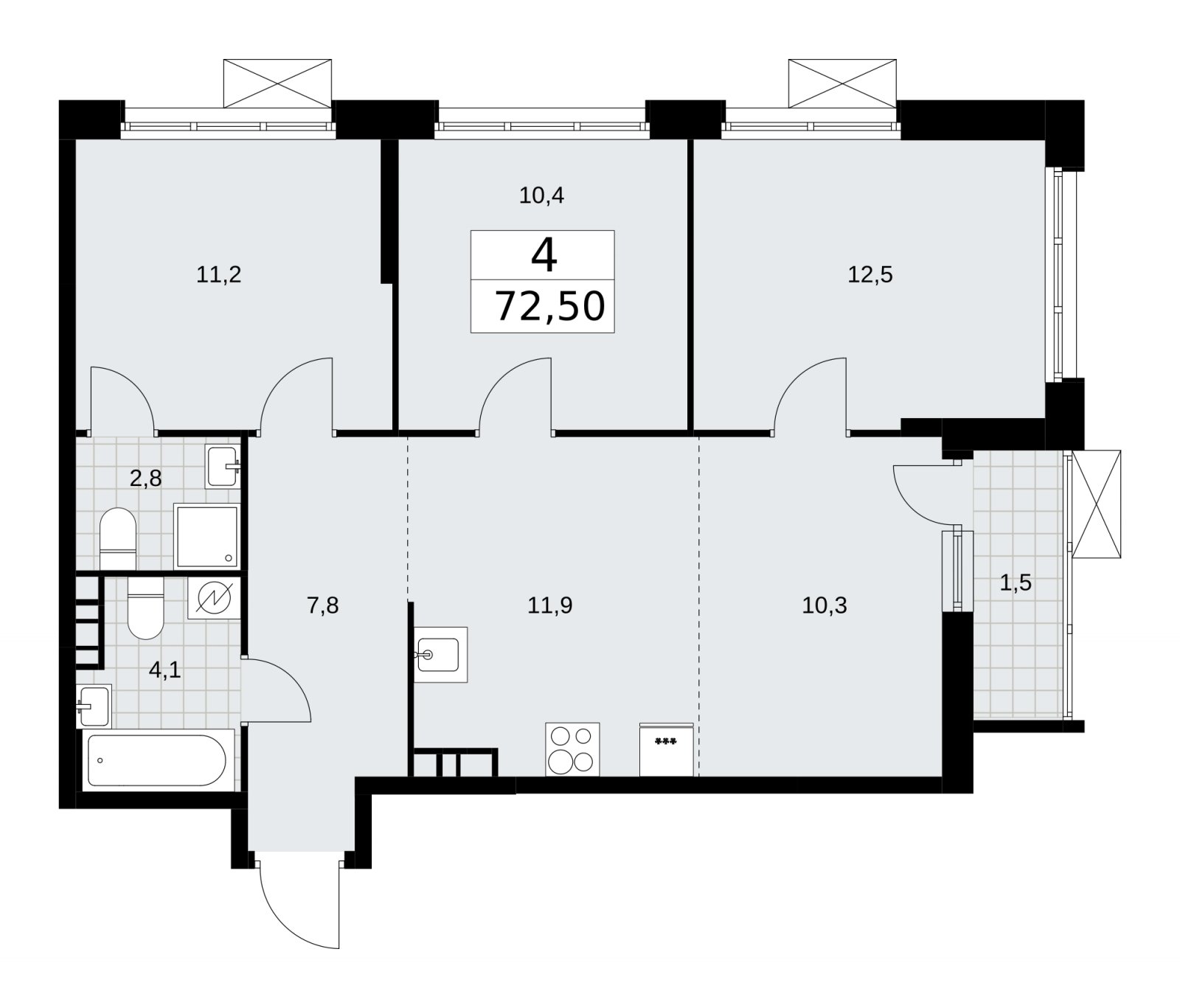 4-комнатная квартира (евро) с частичной отделкой, 72.5 м2, 6 этаж, сдача 4 квартал 2025 г., ЖК Скандинавия, корпус 28.3 - объявление 2202481 - фото №1