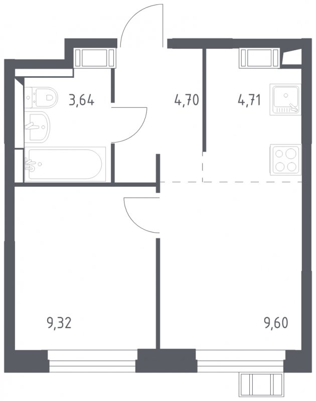 2-комнатная квартира с полной отделкой, 31.97 м2, 5 этаж, сдача 2 квартал 2023 г., ЖК Томилино Парк, корпус 4.3 - объявление 1710978 - фото №1
