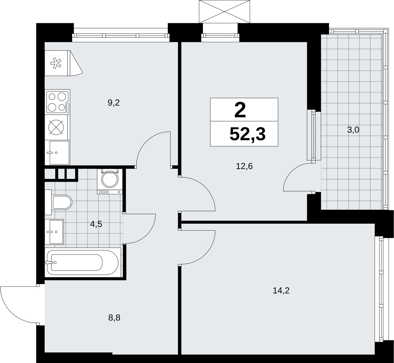 2-комнатная квартира без отделки, 52.3 м2, 3 этаж, сдача 4 квартал 2026 г., ЖК Скандинавия, корпус 2.18.1.3 - объявление 2350753 - фото №1