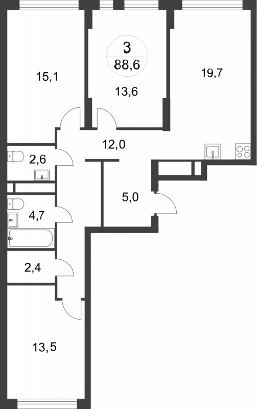 3-комнатная квартира с полной отделкой, 88.6 м2, 1 этаж, сдача 3 квартал 2025 г., ЖК город-парк Переделкино Ближнее, корпус 17-3 - объявление 1974080 - фото №1