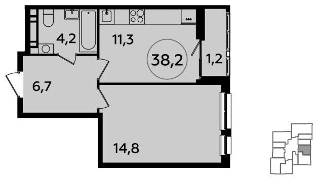 1-комнатная квартира без отделки, 38.2 м2, 20 этаж, сдача 4 квартал 2023 г., ЖК Южные сады, корпус 1.3 - объявление 1512404 - фото №1