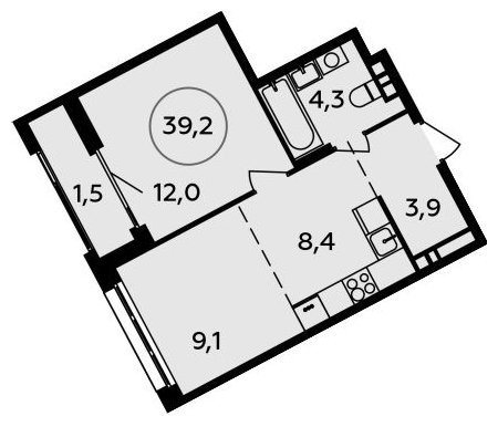 2-комнатная квартира (евро) без отделки, 39.2 м2, 7 этаж, сдача 3 квартал 2023 г., ЖК Прокшино, корпус 4.4 - объявление 1755940 - фото №1