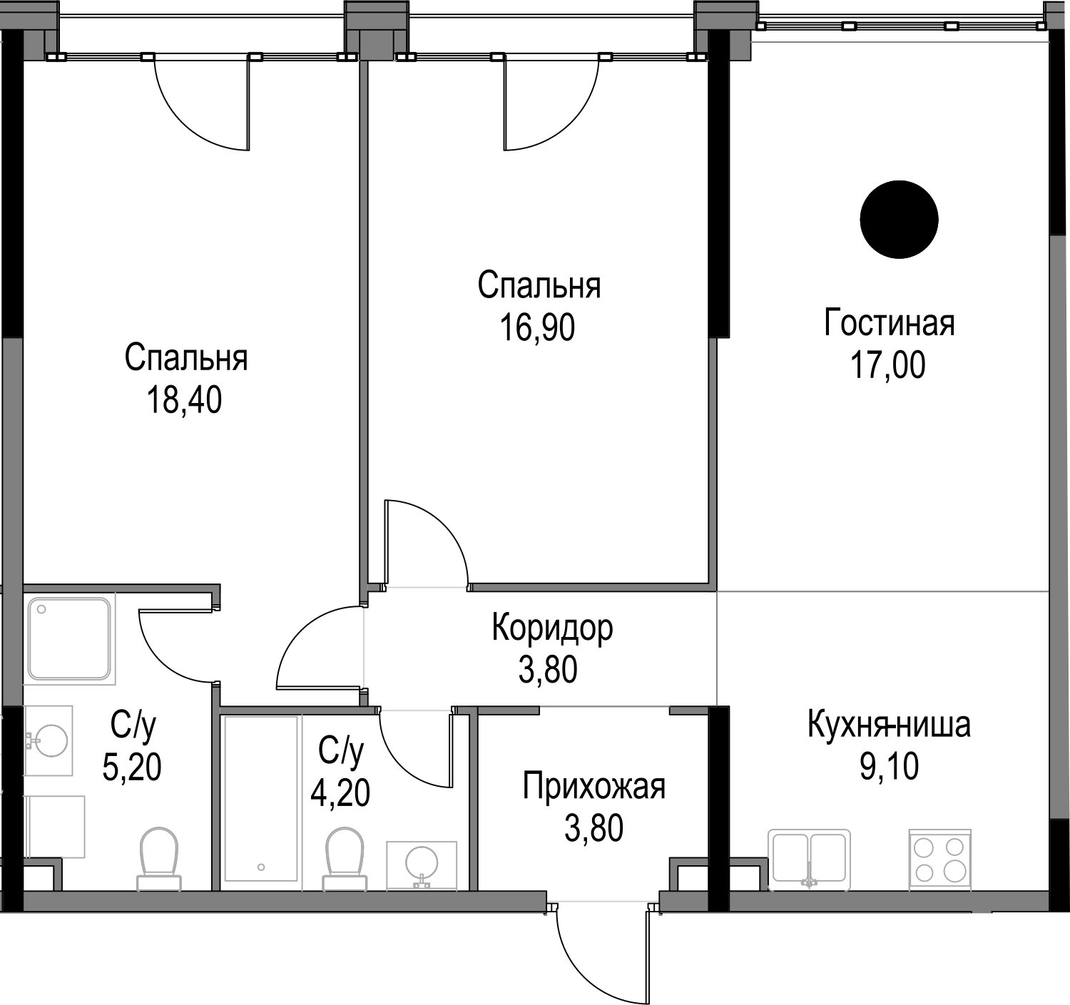 3-комнатная квартира без отделки, 78.4 м2, 21 этаж, дом сдан, ЖК AFI Park Воронцовский, корпус 1 - объявление 2292380 - фото №1