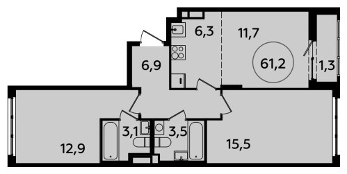 3-комнатная квартира (евро) с полной отделкой, 61.2 м2, 6 этаж, сдача 2 квартал 2024 г., ЖК Испанские кварталы, корпус 8.1 - объявление 1633399 - фото №1