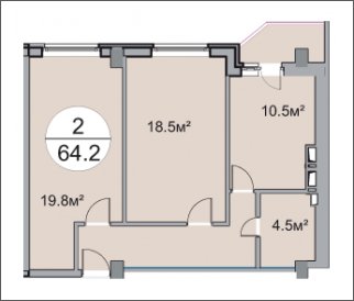 2-комнатная квартира без отделки, 64.2 м2, 3 этаж, дом сдан, ЖК Дом на Садовой, корпус 2 - объявление 723872 - фото №1
