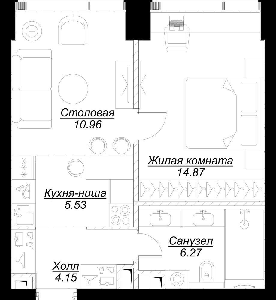 1-комнатная квартира с частичной отделкой, 42.12 м2, 6 этаж, сдача 4 квартал 2024 г., ЖК MOD, корпус Dreiser - объявление 2332026 - фото №1
