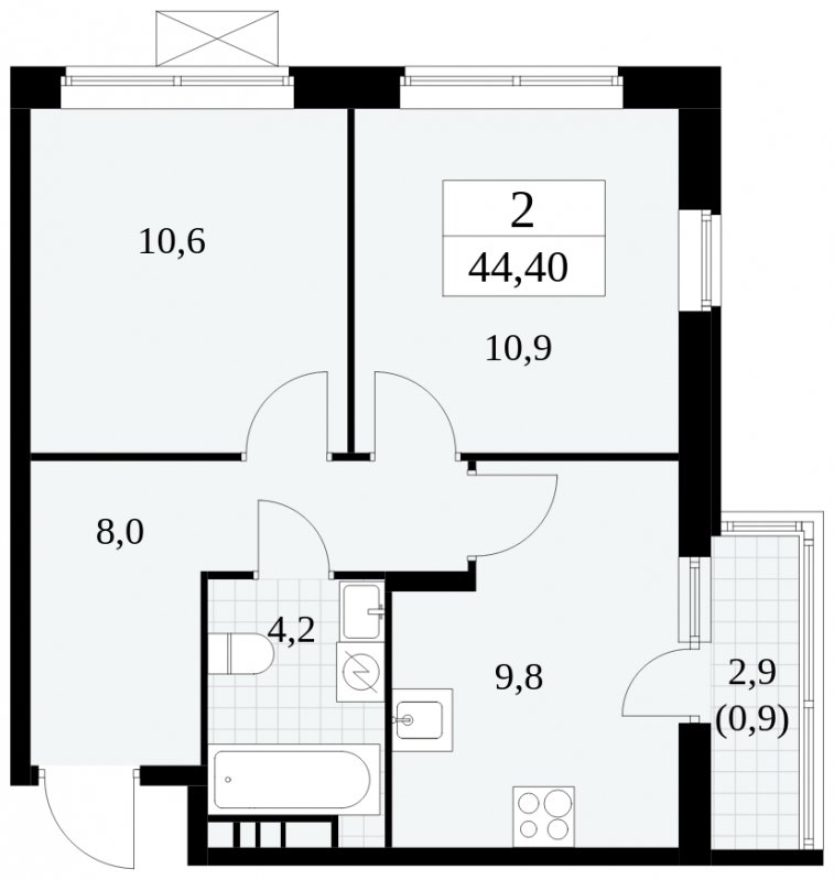 2-комнатная квартира с частичной отделкой, 44.4 м2, 15 этаж, сдача 2 квартал 2025 г., ЖК Прокшино, корпус 5.2.6 - объявление 1901133 - фото №1