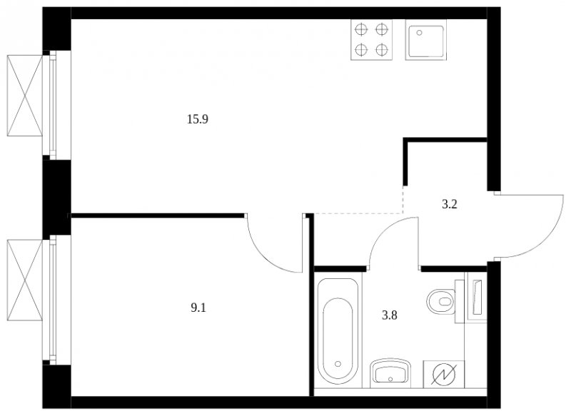 1-комнатная квартира с полной отделкой, 32 м2, 9 этаж, сдача 3 квартал 2024 г., ЖК Люблинский парк, корпус 15 - объявление 1687038 - фото №1