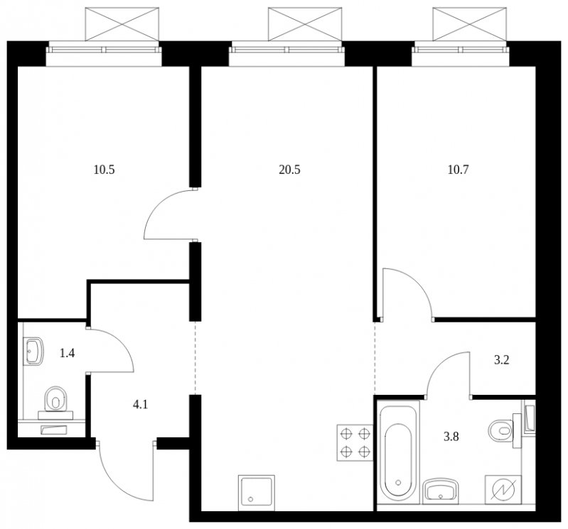 2-комнатная квартира с полной отделкой, 54.2 м2, 6 этаж, сдача 4 квартал 2023 г., ЖК Восточное Бутово, корпус 16 - объявление 1754758 - фото №1